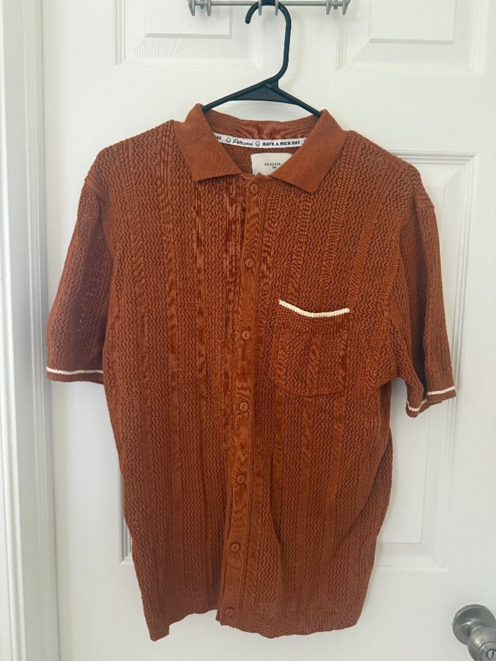 Percival Kodo Knot Shirt, Orange and White, Small